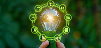 Smart energy innovation showing a renewable energy, grid, sustainability, and digital technology