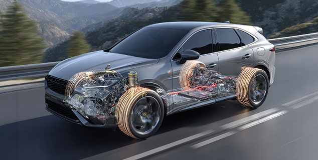 Automotive digital engineering interface displaying real‑time vehicle performance analytics and powertrain data inside a smart manufacturing environment.