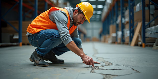 Cracked bridge surface representing structural defects and challenges in quantum crack detection