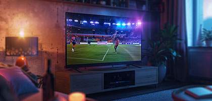 Fans watching real-time AI-generated sports highlights on screen