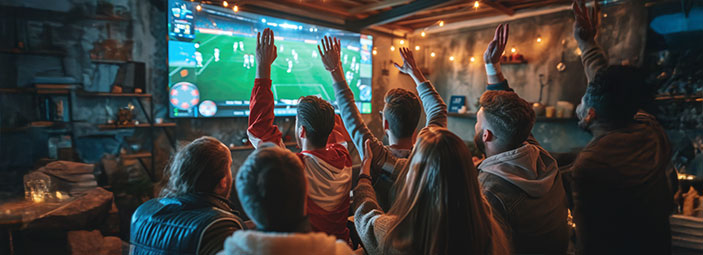 Fans watching real-time AI-generated sports highlights on screen