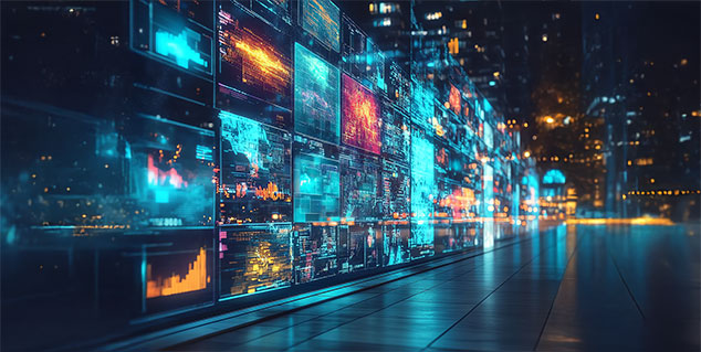 Multiple screens displaying AI-driven video tagging and analytics