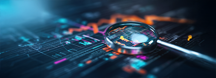 Futuristic digital interface with abstract data visualization, symbolizing AI-driven testing, system performance prediction, and parametric insights.