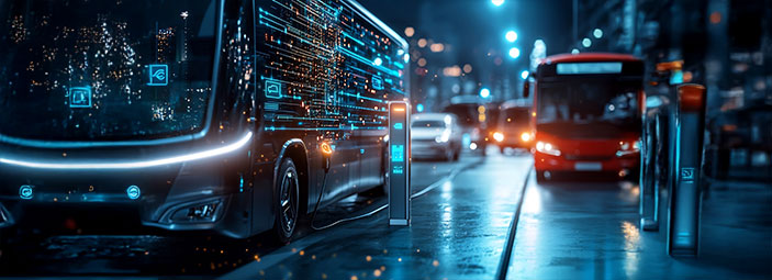 Connected electric vehicles charging in a smart city, illustrating real-time data exchange and cloud-enabled mobility analytics.