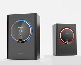 Eureka Forbes Aquaguard Aspire Halo smart water purifier designed by Tata Elxsi, front view showing minimal form and illuminated halo ring